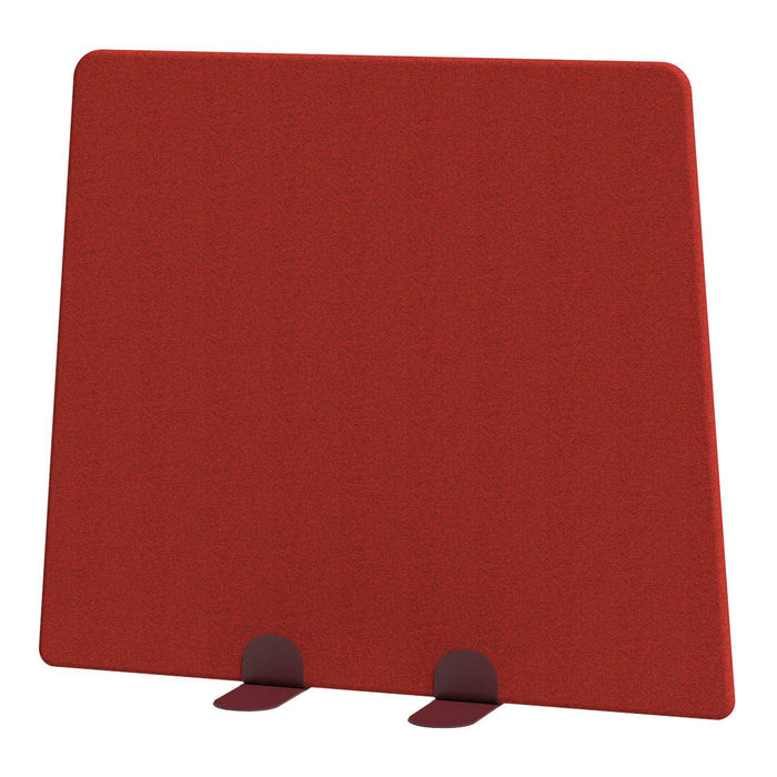 "Textured red divider with smooth dark brown supports, ideal for stylish workspace separation."