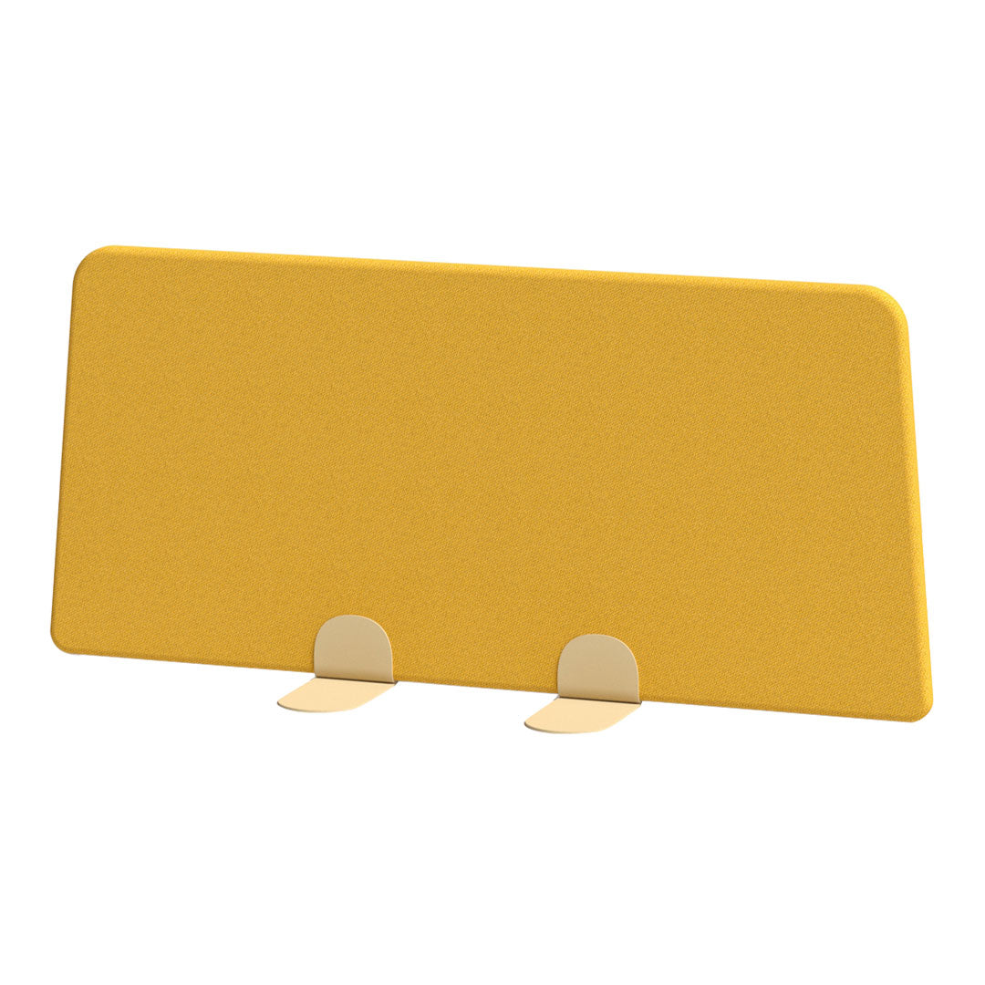 Yellow fabric wall panel with a smooth texture, featuring two beige mounting brackets at the bottom.