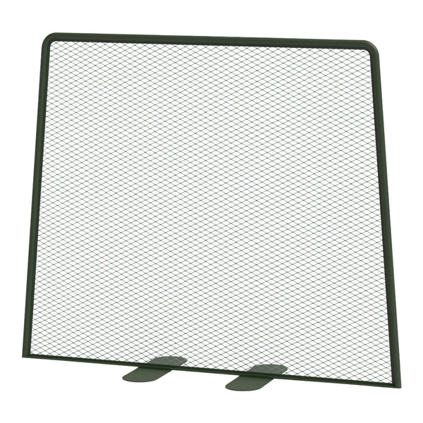 Black mesh screen with a diamond pattern, featuring a sturdy square frame and metal supports.
