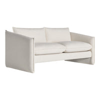 Cream-colored fabric sofa with a minimalist design and subtle texture, perfect for modern interiors.