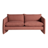 Terra cotta sofa with a minimalist design, featuring smooth fabric and plush cushions for a modern touch.