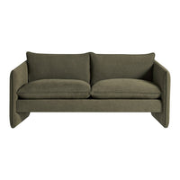 Sleek green sofa with textured fabric and minimalistic design, perfect for contemporary living spaces.