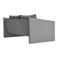 Gray upholstered sofa with a minimalist design and soft, textured fabric. Ideal for modern living spaces.