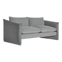 Modern gray fabric sofa with clean lines and soft cushions, perfect for contemporary living spaces.