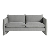 Gray fabric sofa with plush, simple design and soft, smooth texture, perfect for modern or minimalist decor.