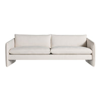 Minimalist beige sofa with soft fabric and simple, modern design. Perfect for a stylish living space.