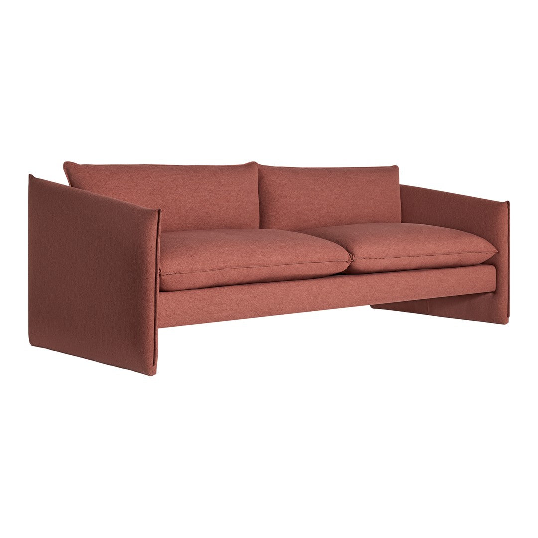 Rust-colored modern sofa with a smooth texture and minimalistic design. Ideal for contemporary living spaces.