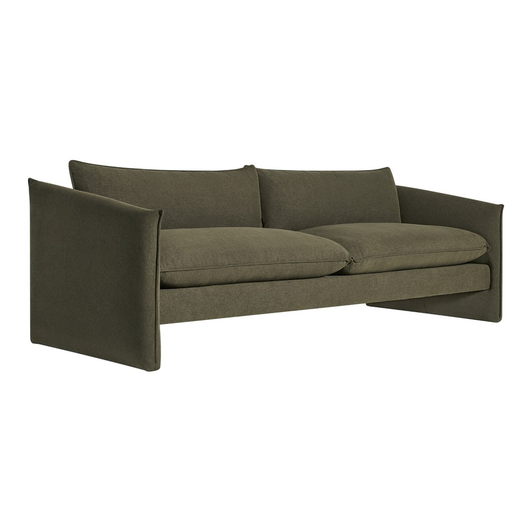 Stylish olive green sofa with a minimalist design and soft, textured fabric. Perfect for modern interiors.