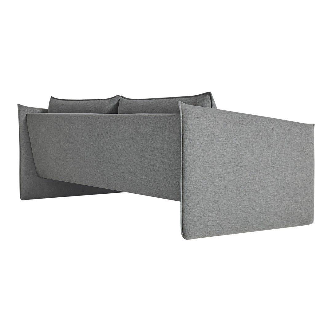 Modern gray sofa with a minimalist design and sleek, textured fabric finish. Perfect for contemporary decor.