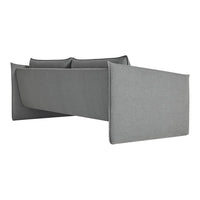 Modern gray sofa with a minimalist design and sleek, textured fabric finish. Perfect for contemporary decor.