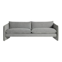 Modern gray sofa with a sleek design and soft fabric, featuring a uniform pattern and plush cushions for comfort.