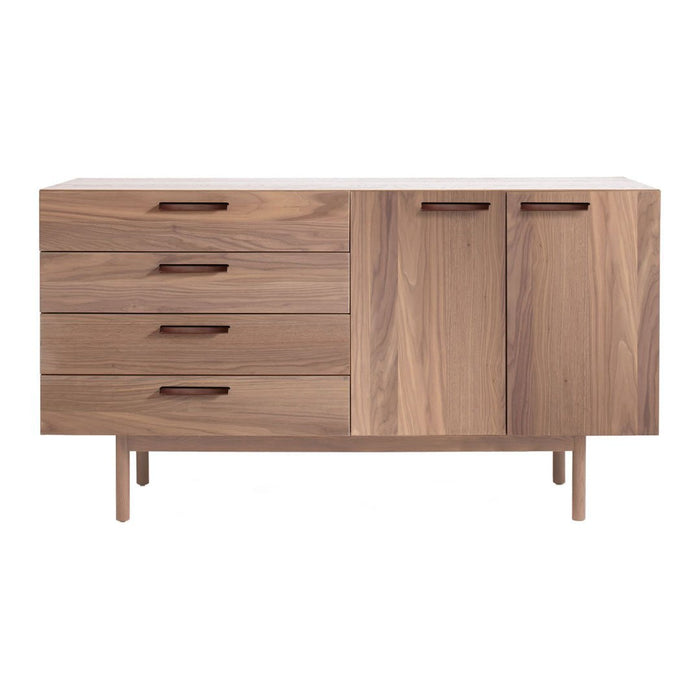 Natural walnut wood sideboard with a sleek design, featuring a warm brown finish and subtle grain patterns.