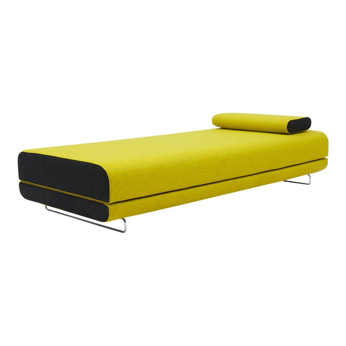 Bright yellow daybed with contrasting black accents and a sleek modern design, perfect for contemporary décor.