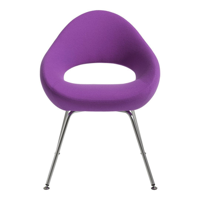 Vibrant purple chair with a smooth, rounded design and sleek chrome legs. Perfect for modern decor.