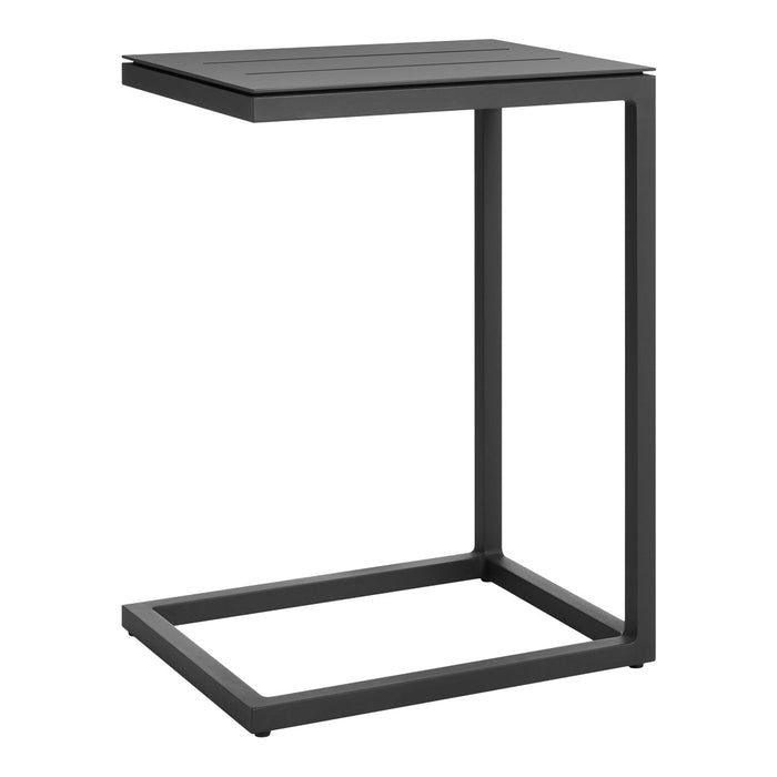Sleek black metal side table with clean lines and minimalistic design, perfect for modern interiors.
