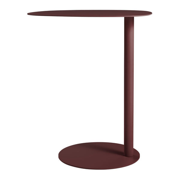 Round side table in deep burgundy with a sleek, minimal design and smooth, matte finish.