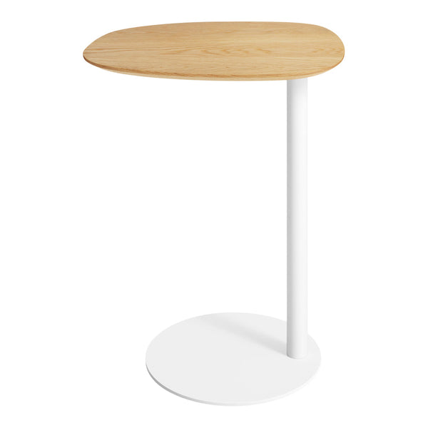 Modern side table with a natural wood top and a sleek white base. Simple, elegant design for minimalist decor.