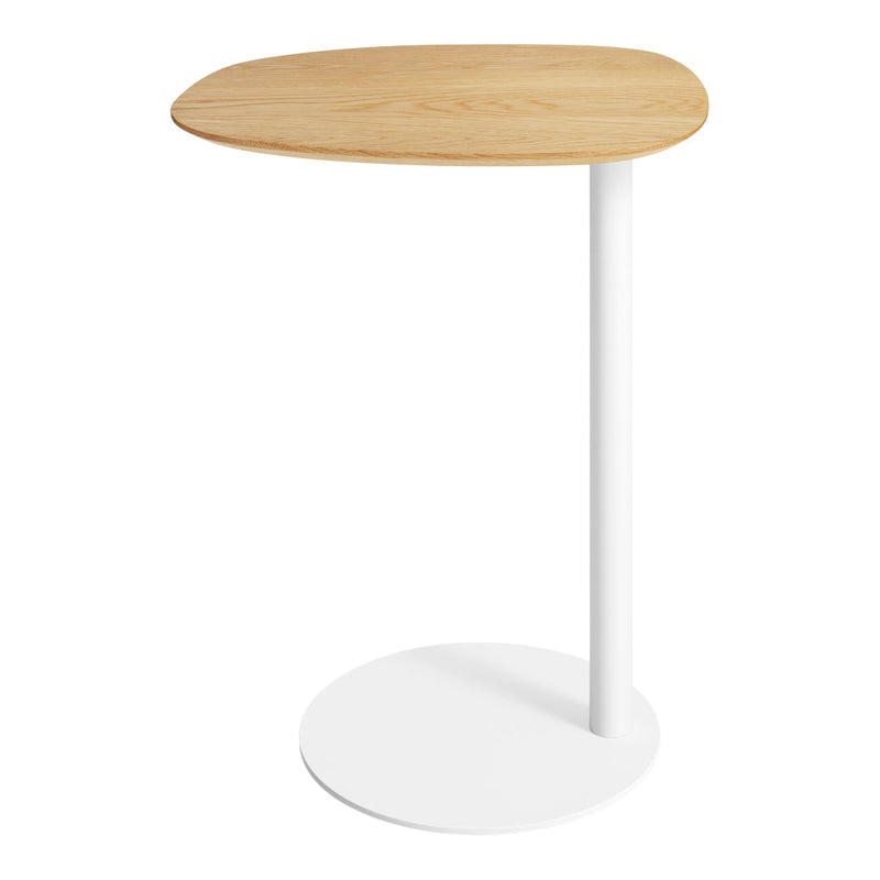 Modern side table with a natural wood top and a sleek white base. Simple, elegant design for minimalist decor.