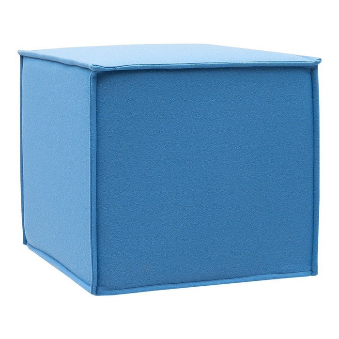 Soft blue cube storage ottoman with a solid color pattern, perfect for versatile home decor.