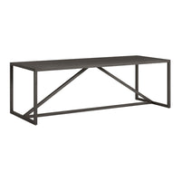 Sleek black rectangular table with a minimalist design and geometric metal frame. Ideal for modern decor.
