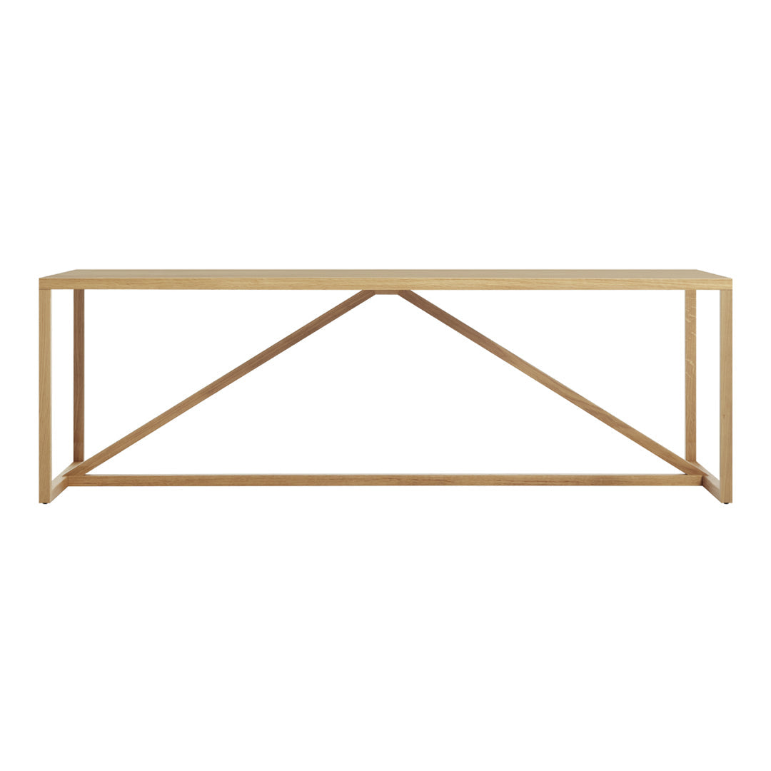 Natural wood console table with a minimalist design and no visible patterns, featuring a light beige finish.