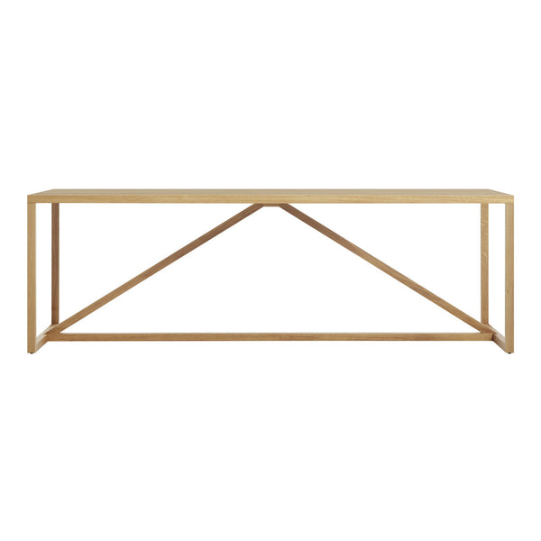 Natural wood console table with a minimalist design and no visible patterns, featuring a light beige finish.