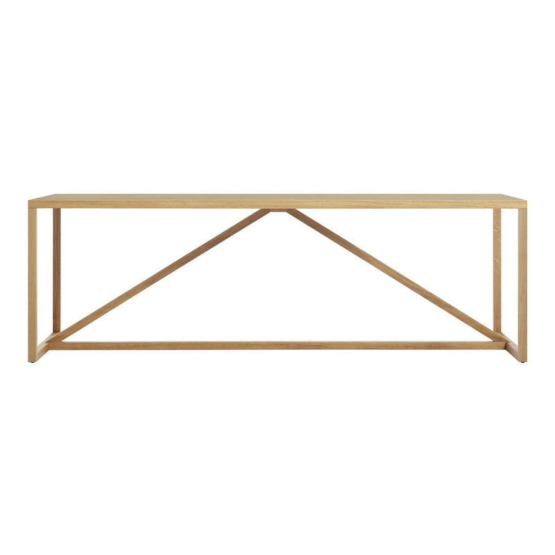Natural wood console table with a minimalist design and no visible patterns, featuring a light beige finish.