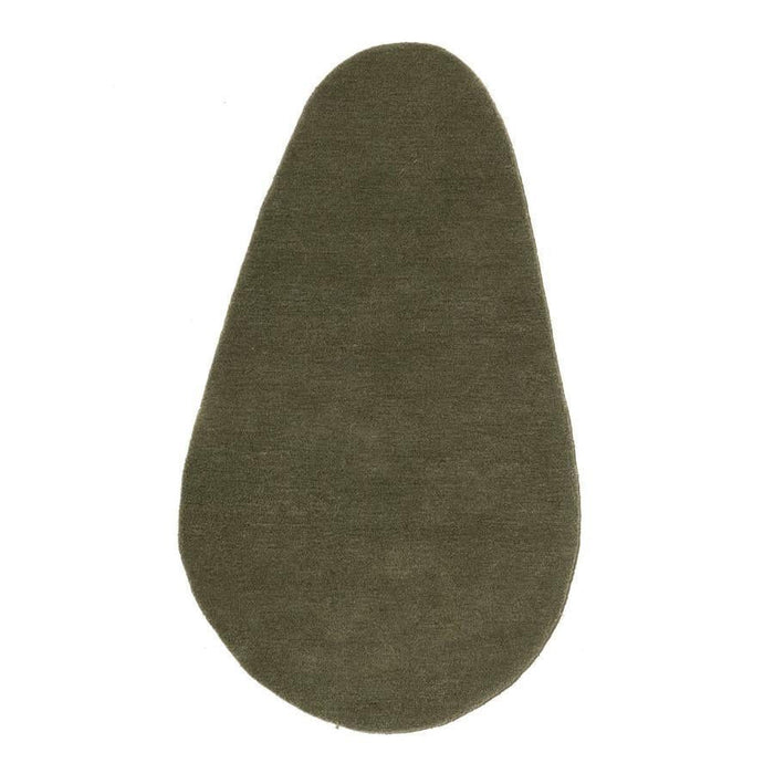 Olive green, smooth-textured insoles with a teardrop shape and no visible patterns.