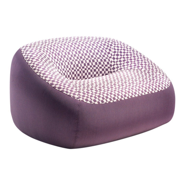 Purple bean bag chair with a checkered white and lavender patterned top for a vibrant, cozy look.