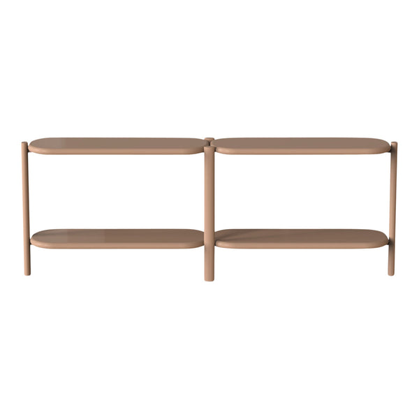 Light brown shelf unit with smooth, rounded edges and minimalist design, perfect for modern decor.