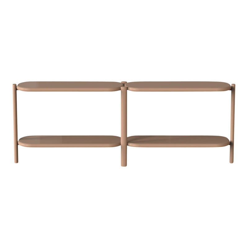 Light brown shelf unit with smooth, rounded edges and minimalist design, perfect for modern decor.