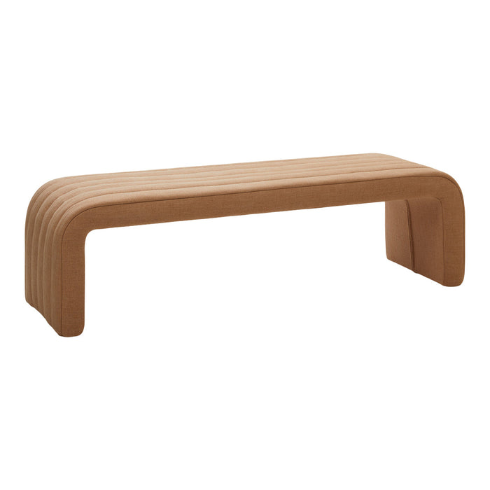 Soft brown bench with a ribbed texture and minimalist design, perfect for modern decor.