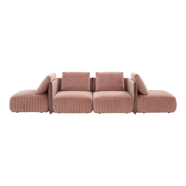 Elegant pink modular sofa with a soft ribbed texture, featuring plush cushions for added comfort.