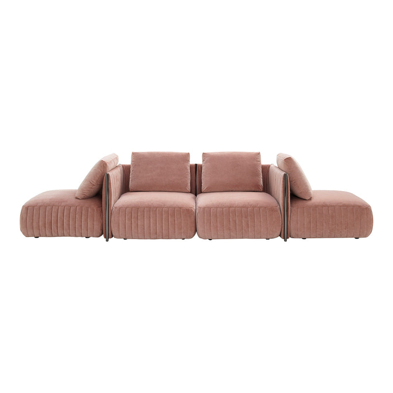 Elegant pink modular sofa with a soft ribbed texture, featuring plush cushions for added comfort.