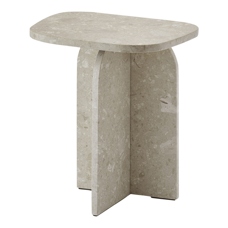 Light gray terrazzo side table with smooth, rounded edges and subtle speckled pattern. Perfect for modern decor.