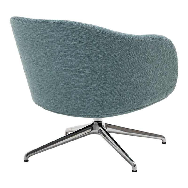 Light blue upholstered chair with a textured pattern and sleek chrome base, perfect for modern decor.