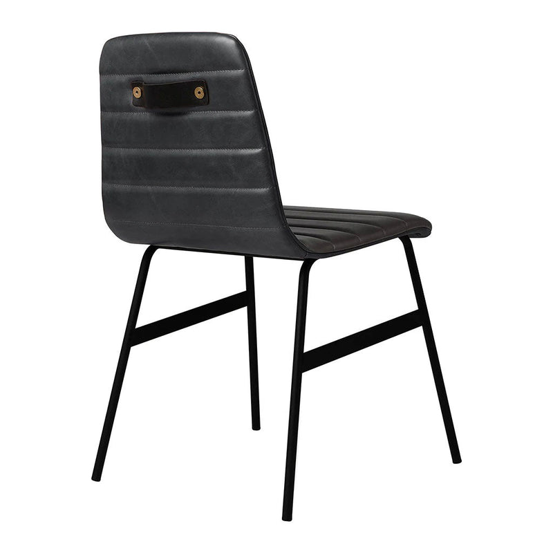 Black striped chair with a sleek black metal frame and a subtle gold accent on the back. Modern and stylish design.
