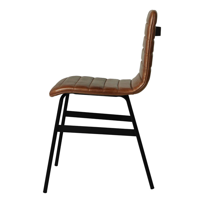 Brown quilted upholstery on a sleek black metal frame, perfect for modern decor.