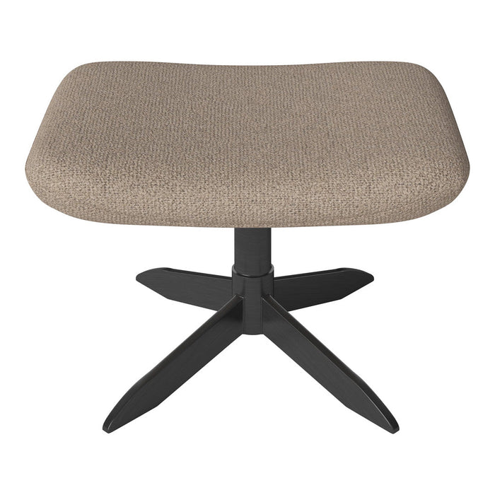 Beige upholstered stool with a subtle texture, featuring a modern black base and star-shaped legs.