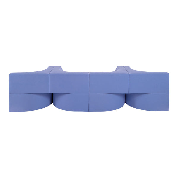 Stylish blue modular sofa with smooth curves and clean lines, perfect for modern living spaces.