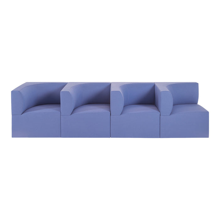 Stylish modular sofa in soft purple with minimalist design and smooth, rounded edges. Perfect for modern decor.