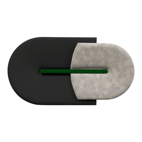 Black and gray abstract design with a green accent, featuring smooth surfaces and textured patterns.