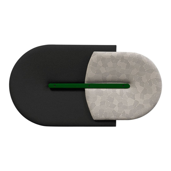 Black and gray abstract design with a green accent, featuring smooth surfaces and textured patterns.