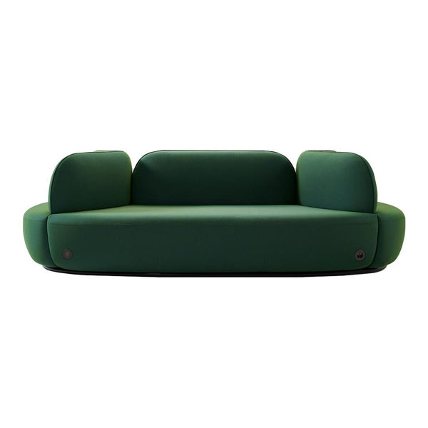 Modern green sofa with a minimalist design and smooth, rounded shapes. Perfect for contemporary interiors.