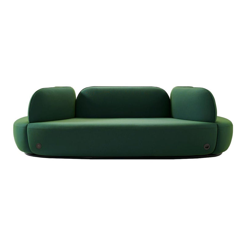 Modern green sofa with a minimalist design and smooth, rounded shapes. Perfect for contemporary interiors.