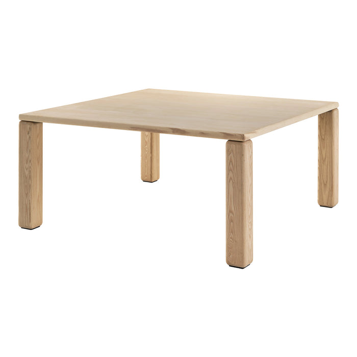 Natural wood square table with light beige finish and smooth, minimalistic design. Ideal for modern decor.