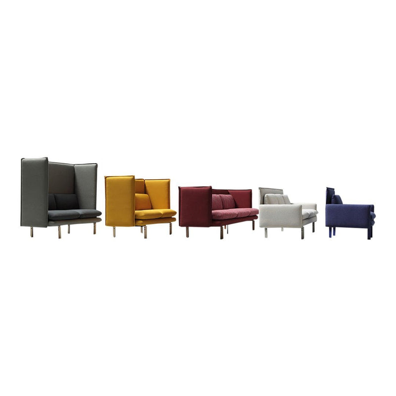 "Colorful modern sofas in gray, yellow, red, white, and blue with sleek patterns, perfect for stylish interiors."