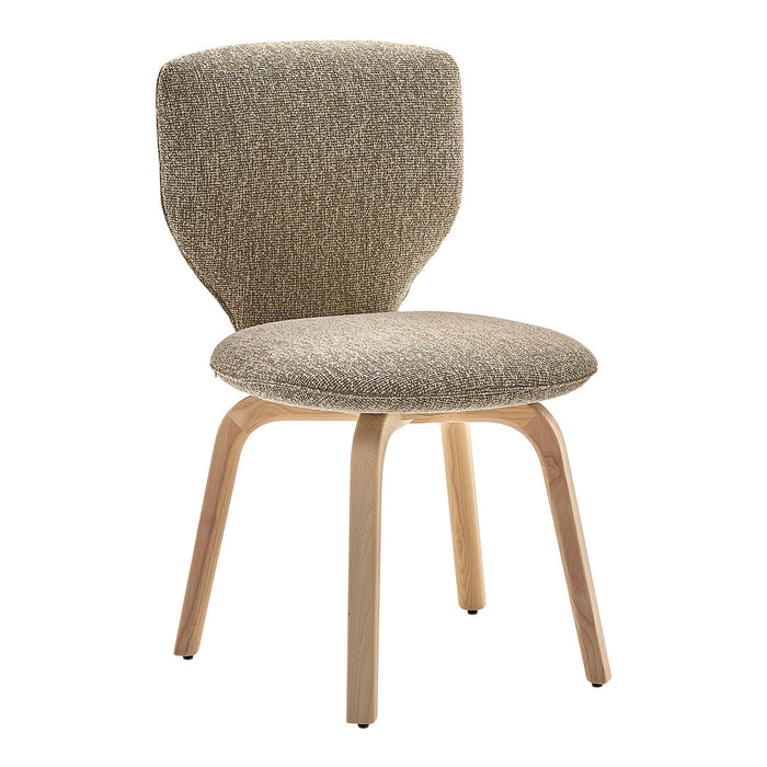 Tan textured upholstery chair with light wood legs, perfect for modern decor.