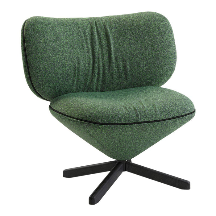 Green textured upholstery chair with a sleek, modern design and a contrasting black base. Perfect for stylish interiors.