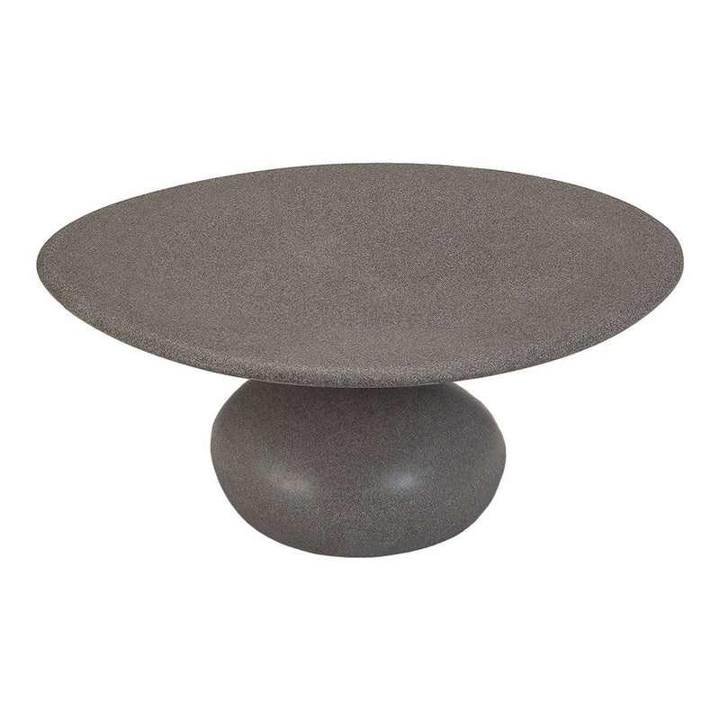 Gray stoneware cake stand with a smooth, matte finish and rounded base. Modern minimalist design with subtle texture.